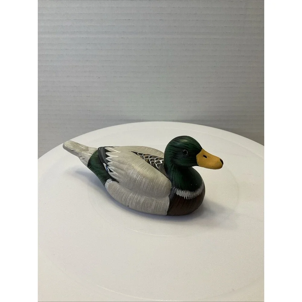 Ceramic Hand Painted Glass Eyed Mallard Duck Decoy Decor Green White 6